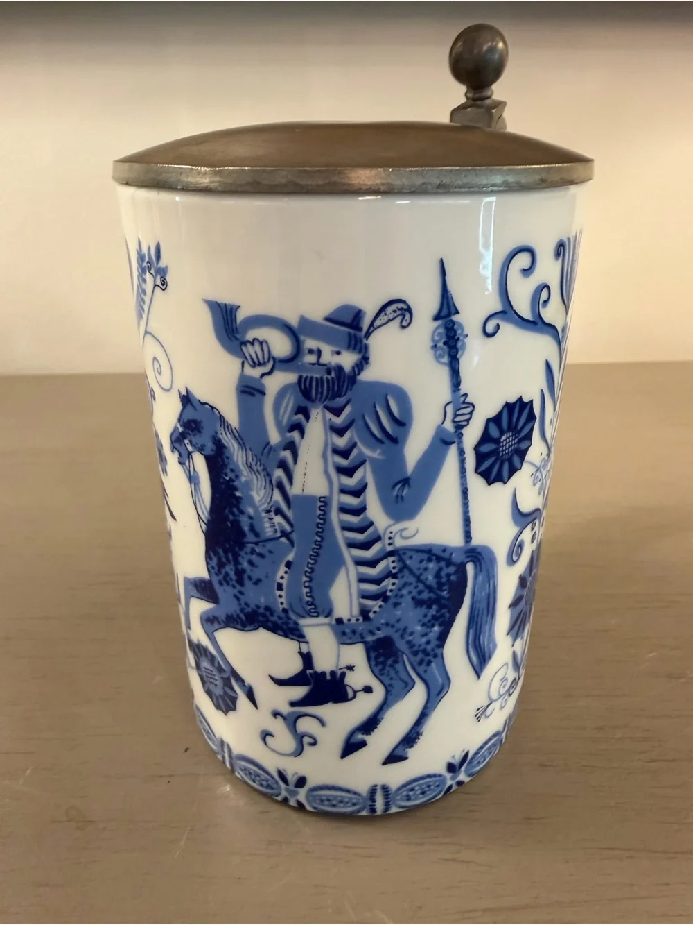 Kurt Hammer Vintage Porcelain German Beer Stein Tankard with Hinged Metal Lid